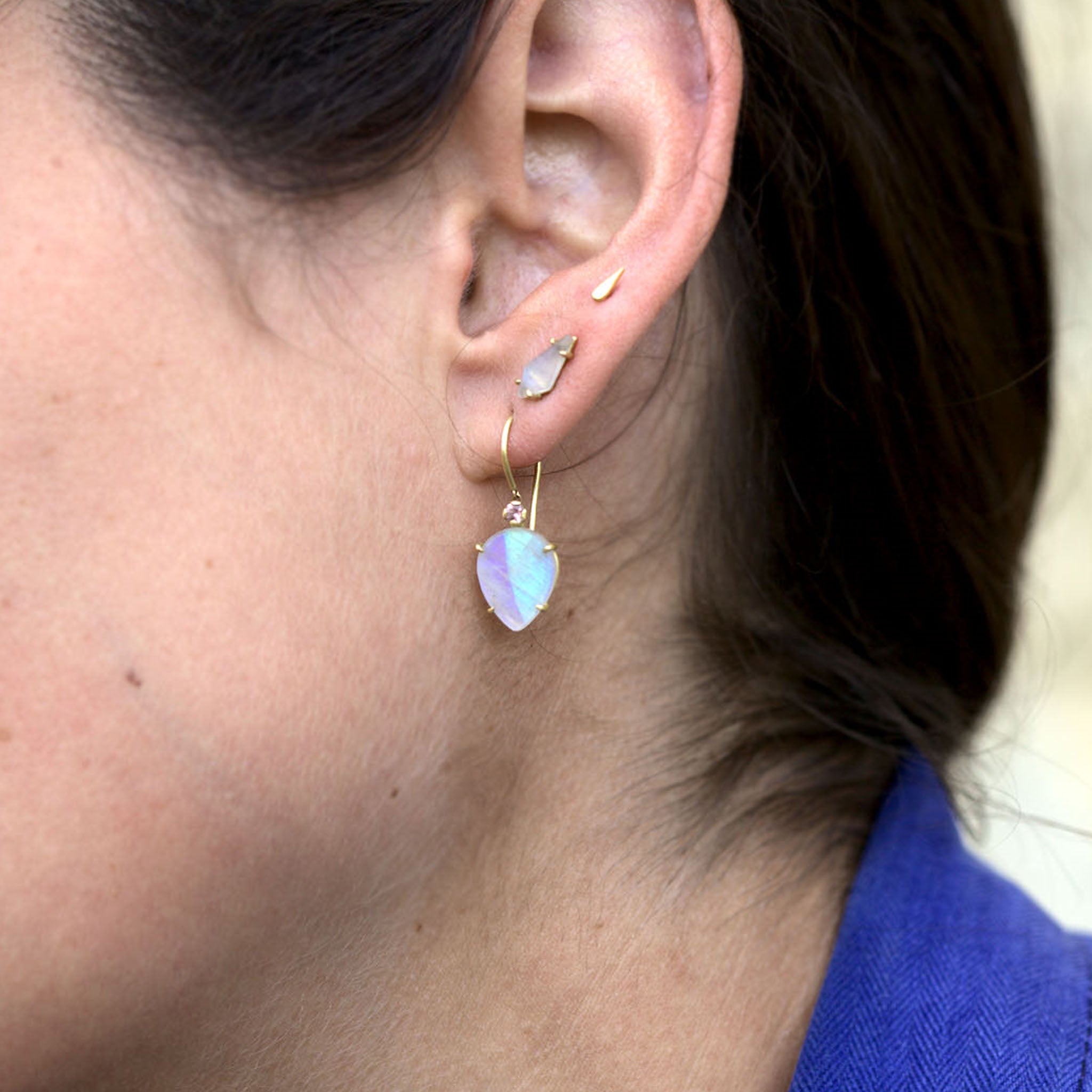 18ct Gold, Moonstones and Sapphire Selene Earrings
